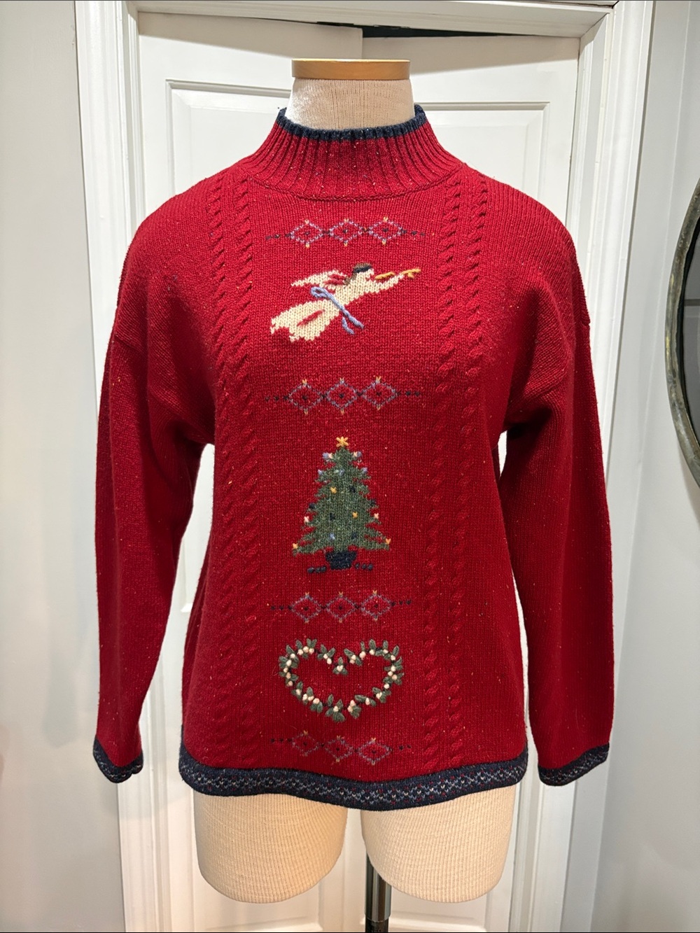 Talbots sz M vintage 100% lambswool red Christmas sweater
